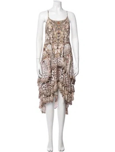 Pre-owned Camilla Animal Print Midi Length Dress In Neutrals