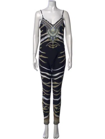 Pre-owned Camilla Animal Print V-neck Jumpsuit W/ Tags In Black
