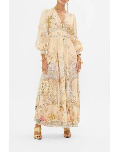 Camilla Button Maxi Dress With Shaped Waistband In Adorned In Antiquity In Multi