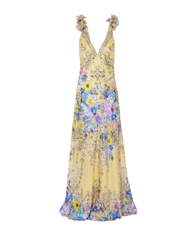 Camilla Appliquéd Embellished Floral-print Silk-satin Maxi Dress In Multi