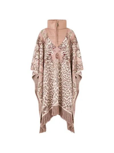 Camilla Aranjuez Animalia Quilted Collar Fringed Poncho In Pink