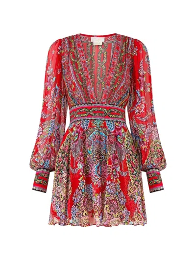 Camilla Artisans Of Anatolia Long-sleeve Mini Dress In Red