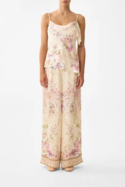 Camilla Asymmetric Draped Top Adorned In Aranjuez In Pink
