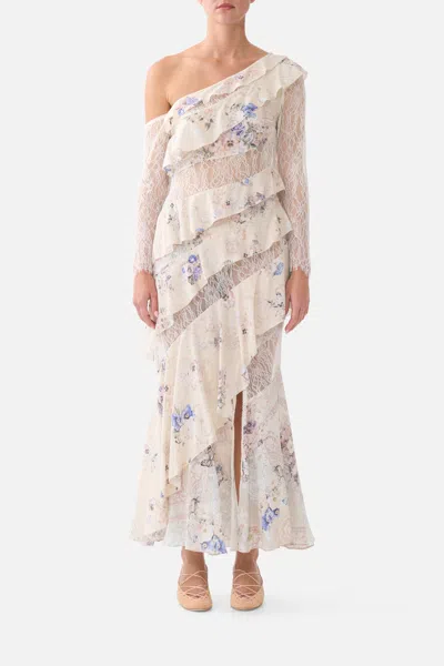 Camilla Laced With Love Asymmetric Frill Paneled One-shoulder Long Sleeve Maxi Dress In White