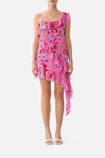 Camilla Asymmetric Hem Ruffle Dress Matadora Flora In Pink