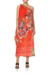 Camilla Asymmetric Maxi Kaftan In Red Floral Print In Red