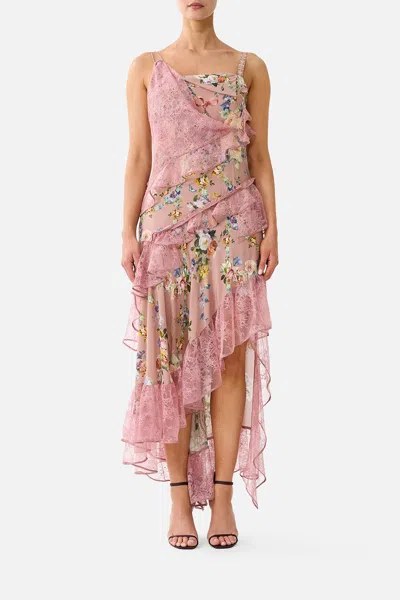 Camilla Asymmetric Multi Frill Dress Chamber Of Blooms In Pink