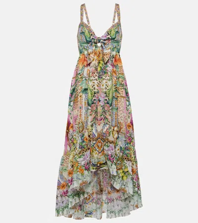 Camilla Asymmetric Printed Silk Midi Dress In Multicoloured