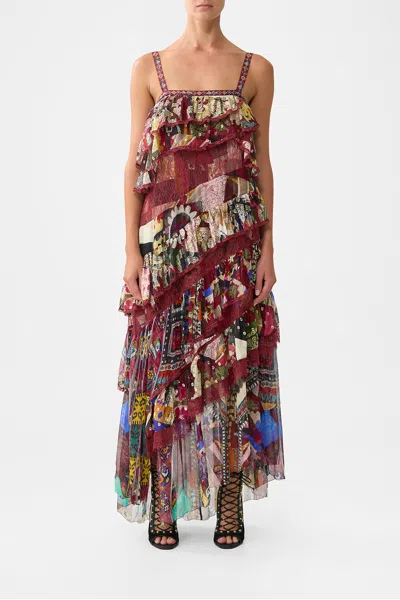 Camilla Asymmetric Spliced Lace Dress Patchwork Alchemy In Red