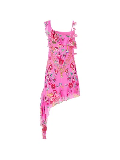Camilla Asymmetric-hem Ruffled Mini Dress In Pink