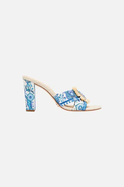 Camilla Azra Printed Raffia Mule Heel Isnik Lullaby In Blue