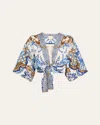 Camilla Azul Adventured Tie-front Puff-sleeve Top In Tie Front Puff Sleeve Top