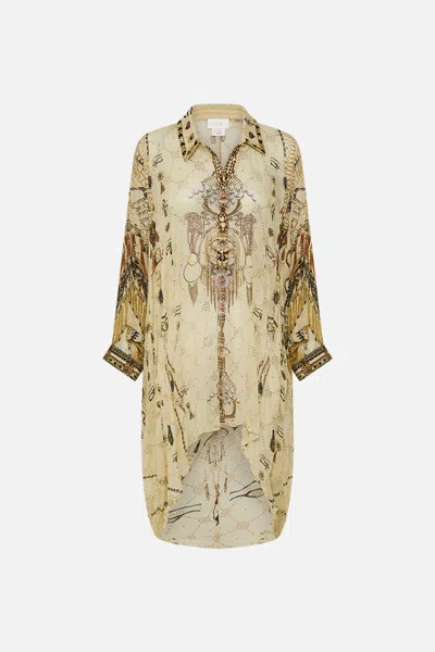 Camilla Badla Embellished Button Up Draped Back Top Gateway To The Afterlife In Neutral