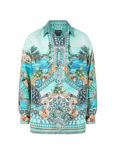 Camilla Balearic Bebé Oversized Long-sleeve Shirt In Blue