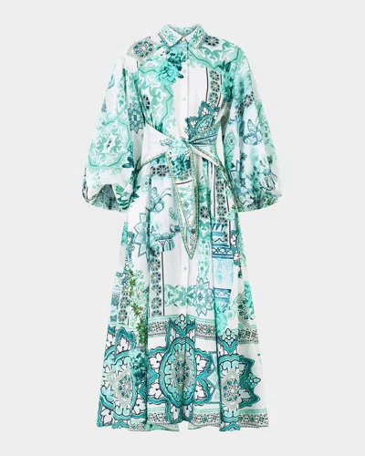 Camilla Balearic Bebe Waist Tie Midi Shirtdress In Green