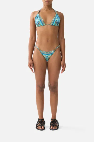 Camilla Ball Trim Tri Bikini Set W Thick Neck Tie Flamenco Euphoria In Blue