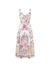 Camilla Ballerina Tie-detailed Cutout Ruched Floral-print Cotton-blend Midi Dress In Multi