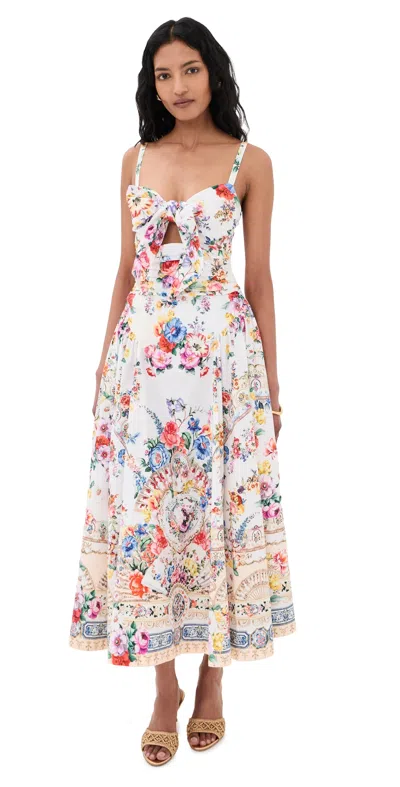 Camilla Ballerina Tie-detailed Cutout Ruched Floral-print Cotton-blend Midi Dress In Multi