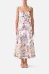 Camilla Ballerina Tie-detailed Cutout Ruched Floral-print Cotton-blend Midi Dress In White