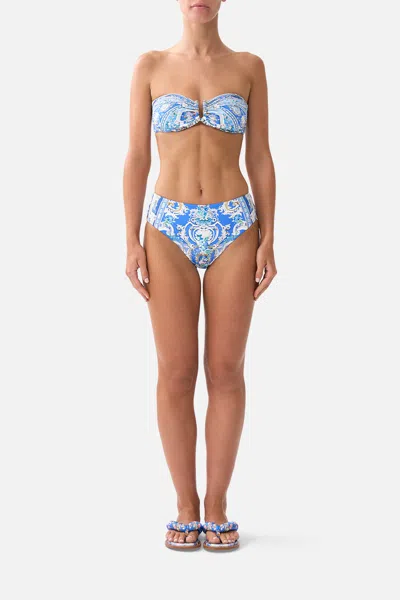 Camilla Bandeau Bikini Top With U Ring Front Trim Ottoman Opulence In Blue