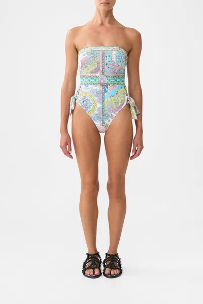 Camilla Bandeau One Piece With Eyelet Tie Sides Magic Carpet Ride In Multi