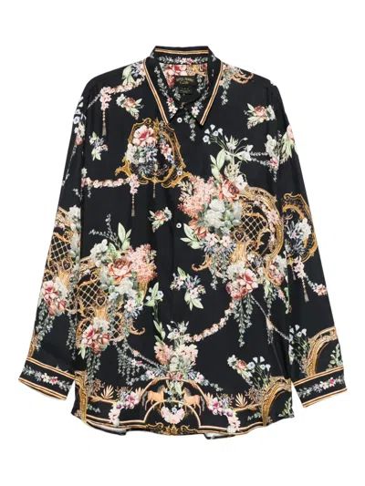 Camilla Baroque-print Buttoned Shirt In Black