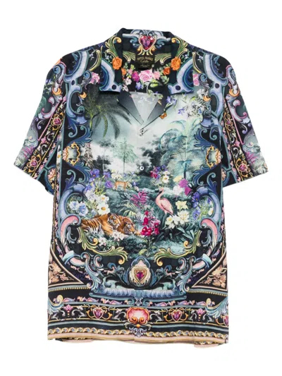 Camilla Baroque-print Point-collar Shirt In Blue