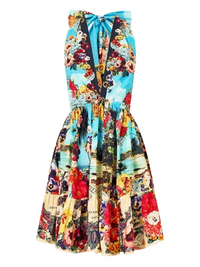 Camilla Floral-print Halter Dress In Blue