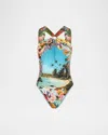 Camilla Bathing Bombshell High-neck One-piece Swimsuit In Blue