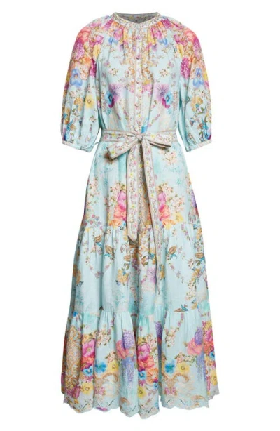 Camilla Bazaar Blooms Linen Midi Shirtdress In Multi