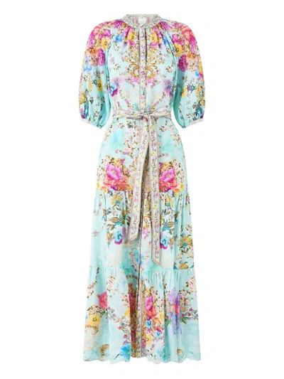 Camilla Bazaar Blooms Midi Shirt Dress In Blue