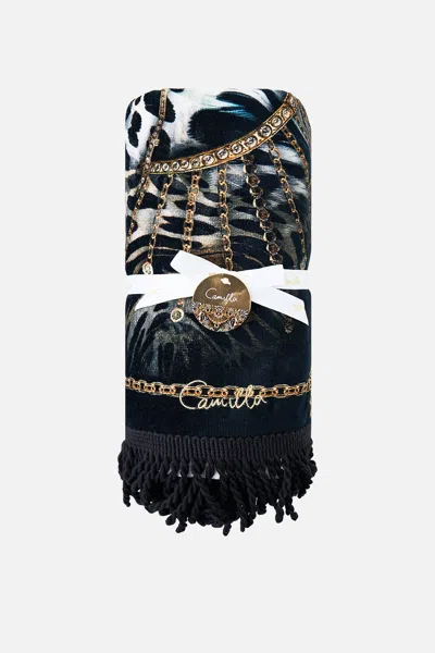 Camilla Beach Towel With Fringe Feline Folklore In Black