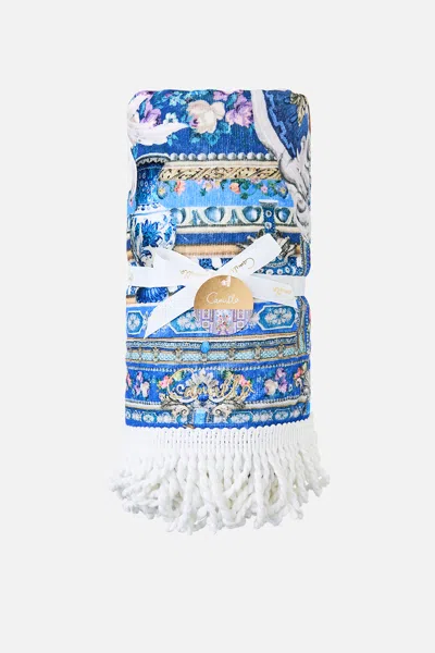 Camilla Beach Towel With Fringe Ottoman Opulence In Blue