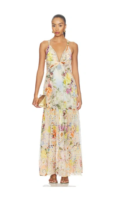Camilla Bead Strap Gathered Panel Dress In Multi