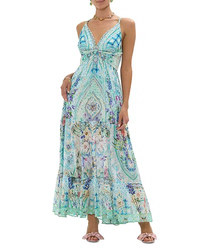 Camilla Bead Strap Gathered Panel Dress In Sunrise In Sintra