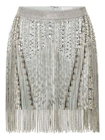Camilla Beaded Fringed Mini Skirt In Blue