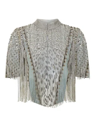 Camilla Beaded Fringed Top In Blue