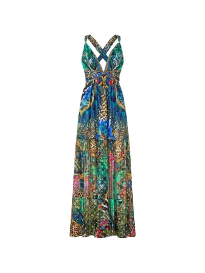 Camilla Bead Strap Gathered Panel Dress In Multi