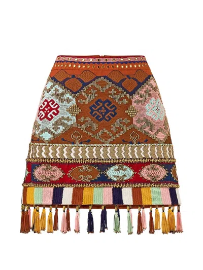 Camilla Beaded Tassel Mini Skirt In Multi