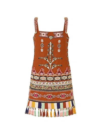Camilla Bead-embellished Mini Dress In Brown