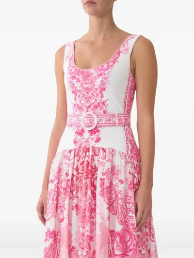 Camilla Belted Floral-print Midi Dress In Pink