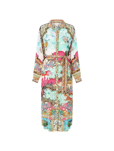 Camilla Belted Midi Dress In Blue