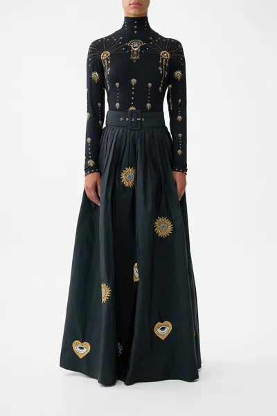 Camilla Belted Taffeta Maxi Skirt Amulets And Alchemy In Black