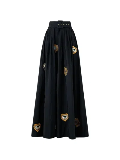 Camilla Belted Taffeta Skirt In Black