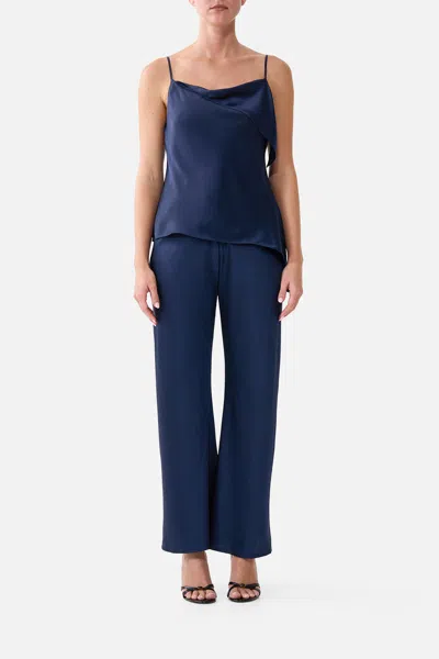 Camilla Bias Cut Drawstring Pant Silk Essentials In Navy