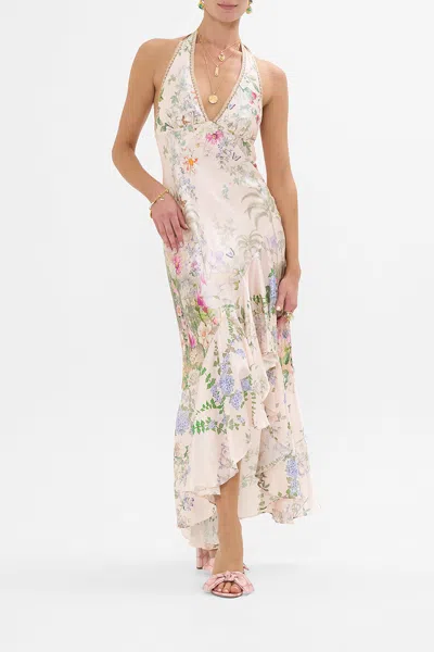 Camilla Bias Halter Dress With Ruffle Hem Palacio Playground In Pink