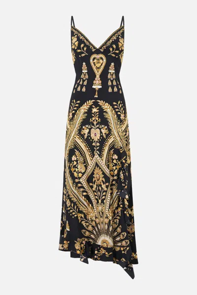 Camilla Bias Slip Dress With Frill Hem Taurus Rising In Black
