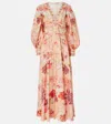 Camilla Floral Linen Shaped Waistband Maxi Dress In Multicoloured