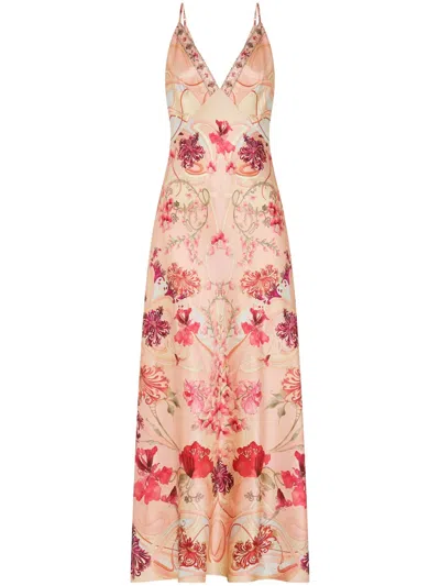 Camilla Blossoms & Brushstrokes-print Silk Dress In Pink