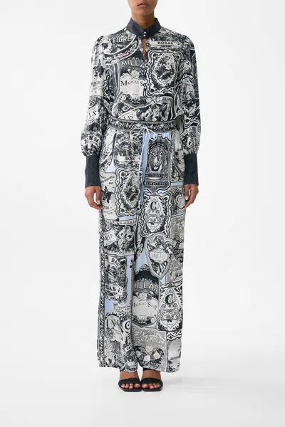 Camilla Blouson Sleeve Blouse With Button Collar Perfumed In Porto In Blue